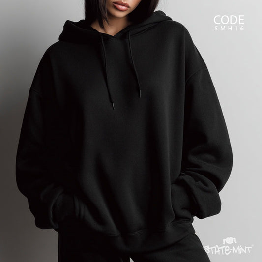 Black Basic Relaxed Hoodie - SM-H16